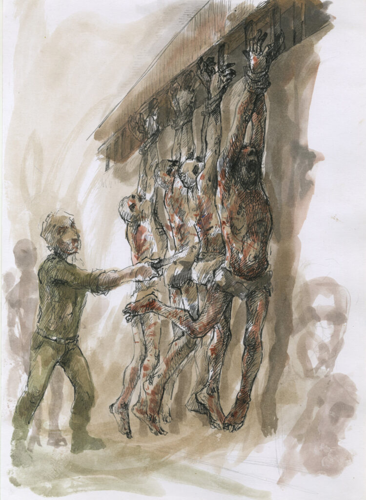 Drawing depicting torture in Syrian detention center